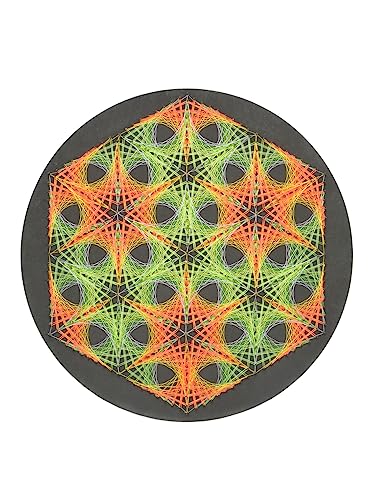PSYWORK Schwarzlicht 2D StringArt | Kreis Fluo Coral Reef | 40cm | UV aktiv | Fadenkunst Neon Wohndeko Dekoration Partydeko PSY Goa handgefertigt String Art Holz von PSYWORK