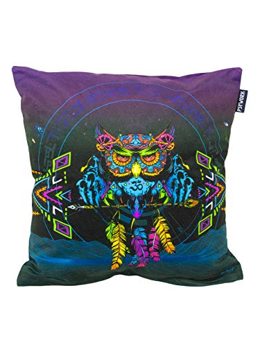 PSYWORK Schwarzlicht Kissen Neon Sentymo Owl, 40x40cm von PSYWORK