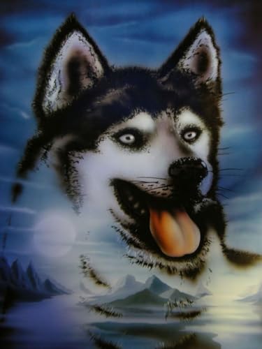 PSYWORK Schwarzlicht Poster | Husky | 64x90cm | ungerahmt | Kunstdruck | Fantasy | Wandbild | Wandposter | Hund von PSYWORK