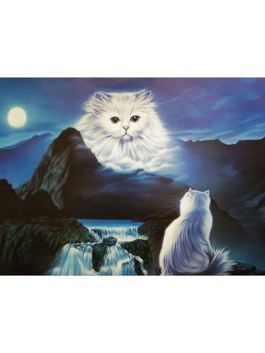 PSYWORK Schwarzlicht Poster | Moonlight | 64x90cm | ungerahmt | Kunstdruck | Fantasy | Wandbild | Wandposter | Katze | Perserkatze | Mondlicht von PSYWORK