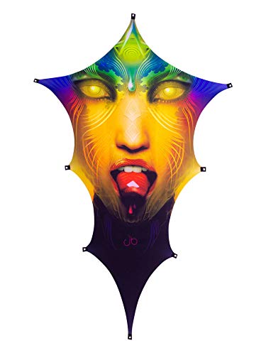 PSYWORK Schwarzlicht Segel Spandex | Goa Vermilion Go Dragon | 4,0 x 2,5m | UV-aktiv | leuchtend | Wandtuch Wandbehang Stoff Neon Deko Party Tuch Tapestry Poster Psy Trippy von PSYWORK