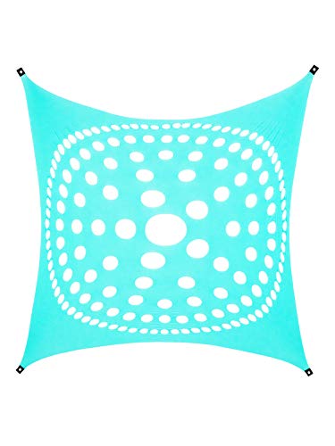 PSYWORK Schwarzlicht Segel Spandex | Mandala Dots | Hellblau | 3 x 3m | UV-aktiv | Leuchtend | Wandtuch Wandbehang Stoff Neon Deko Party Tuch Tapestry Poster PSY Goa Trippy von PSYWORK