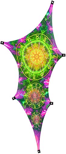 PSYWORK Schwarzlicht Segel Spandex | Wing S Zodiac Signs Green Left | 1,15 x 2,25m | UV-aktiv | Leuchtend | Wandtuch Wandbehang Stoff Neon Deko Party Tuch Tapestry Poster PSY Goa von PSYWORK