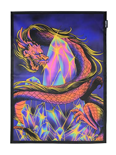 PSYWORK Schwarzlicht Stoffposter Neon | Chromadepth 3D Crystal Dragon | 0,5 x 0,7m | UV-aktiv | fluoreszierend | Wandbehang Stoffbanner Poster Wandbild Kunstdruck Dekobild Dekoration Wandteppich von PSYWORK