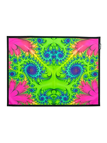 PSYWORK Schwarzlicht Stoffposter Neon | Fractal Wonderland Green | 0,5 x 0,7m | UV-aktiv | fluoreszierend | Wandbehang Stoffbanner Poster Wandbild Kunstdruck Dekobild Dekoration Wandteppich von PSYWORK