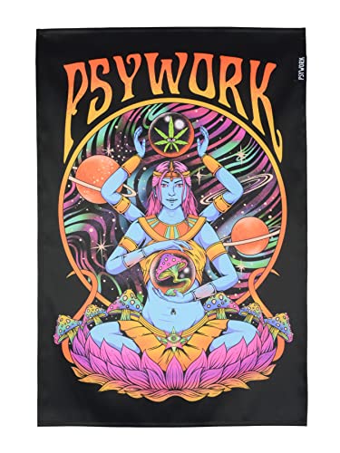 PSYWORK Schwarzlicht Stoffposter Neon Godness | 0,4 x 0,6m | UV-aktiv | fluoreszierend | Wandbehang Stoffbanner Poster Wandbild Kunstdruck Dekobild Dekoration Wandteppich von PSYWORK