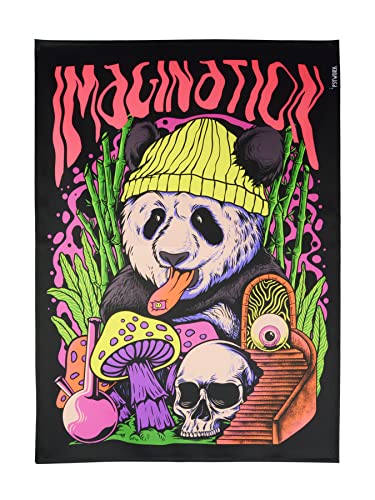 PSYWORK Schwarzlicht Stoffposter Neon | Imagination Panda | 0,5 x 0,7m | UV-aktiv | fluoreszierend | Wandbehang Stoffbanner Poster Wandbild Kunstdruck Dekobild Dekoration Wandteppich von PSYWORK