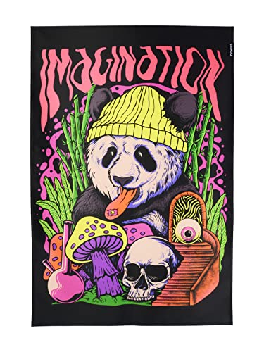 PSYWORK Schwarzlicht Stoffposter Neon | Imagination Panda | 0,6 x 0,9m | UV-aktiv | fluoreszierend | Wandbehang Stoffbanner Poster Wandbild Kunstdruck Dekobild Dekoration Wandteppich von PSYWORK