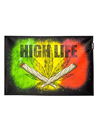 PSYWORK Schwarzlicht Stoffposter Neon | Joint Ganja High Life | 0,4 x 0,6m | UV-aktiv | fluoreszierend | Wandbehang Stoffbanner Poster Wandbild Kunstdruck Dekobild Dekoration Wandteppich von PSYWORK