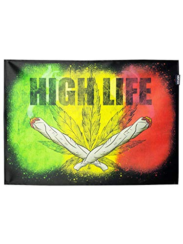 PSYWORK Schwarzlicht Stoffposter Neon | Joint Ganja High Life | 0,5 x 0,7m | UV-aktiv | fluoreszierend | Wandbehang Stoffbanner Poster Wandbild Kunstdruck Dekobild Dekoration Wandteppich von PSYWORK