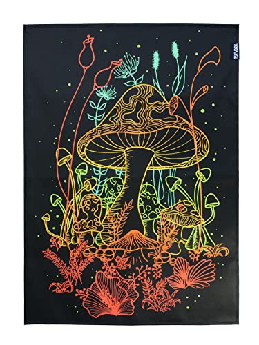 PSYWORK Schwarzlicht Stoffposter Neon | Magic Mushroom ChromaDepth | 0,5 x 0,7m | UV-aktiv | fluoreszierend | Wandbehang Stoffbanner Poster Wandbild Kunstdruck Dekobild Dekoration Wandteppich von PSYWORK