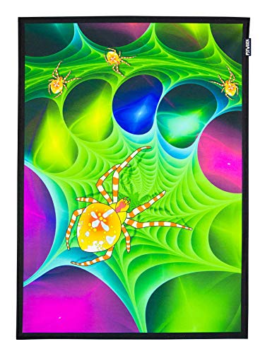 PSYWORK Schwarzlicht Stoffposter Neon | Psy Spider | 0,5 x 0,7m | UV-aktiv | fluoreszierend | Wandbehang Stoffbanner Poster Wandbild Kunstdruck Dekobild Dekoration Wandteppich von PSYWORK