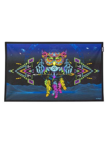 PSYWORK Schwarzlicht Stoffposter Neon | Sentymo Owl | 0,5 x 0,82m | UV-aktiv | fluoreszierend | Wandbehang Stoffbanner Poster Wandbild Kunstdruck Dekobild Dekoration Wandteppich von PSYWORK