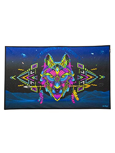 PSYWORK Schwarzlicht Stoffposter Neon | Sentymo Wolf | 0,5 x 0,82m | UV-aktiv | fluoreszierend | Wandbehang Stoffbanner Poster Wandbild Kunstdruck Dekobild Dekoration Wandteppich von PSYWORK