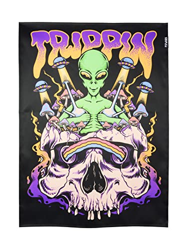 PSYWORK Schwarzlicht Stoffposter Neon | Trippin Alien | 0,5 x 0,7m | UV-aktiv | fluoreszierend | Wandbehang Stoffbanner Poster Wandbild Kunstdruck Dekobild Dekoration Wandteppich von PSYWORK