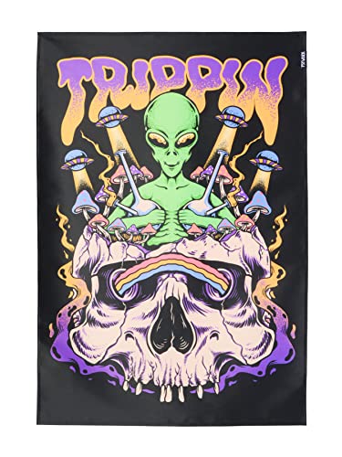 PSYWORK Schwarzlicht Stoffposter Neon | Trippin Alien | 0,6 x 0,9m | UV-aktiv | fluoreszierend | Wandbehang Stoffbanner Poster Wandbild Kunstdruck Dekobild Dekoration Wandteppich von PSYWORK