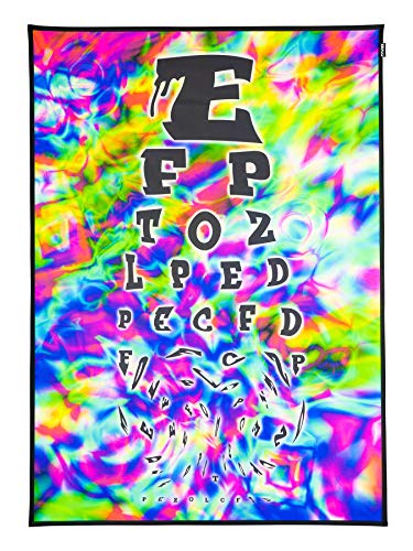 PSYWORK Schwarzlicht Stoffposter Neon | Trippy Eye Chart | 0,5 x 0,7m | UV-aktiv | fluoreszierend | Wandbehang Stoffbanner Poster Wandbild Kunstdruck Dekobild Dekoration Wandteppich von PSYWORK