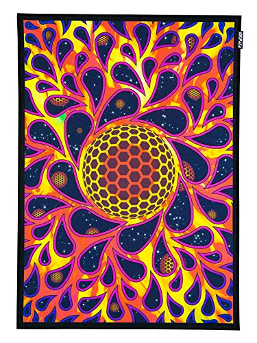 PSYWORK Schwarzlicht Stoffposter Neon | Trippy Universe | 0,5 x 0,7m | UV-aktiv | fluoreszierend | Wandbehang Stoffbanner Poster Wandbild Kunstdruck Dekobild Dekoration Wandteppich von PSYWORK