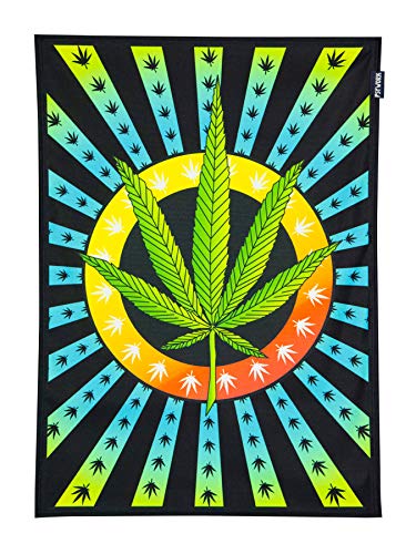 PSYWORK Schwarzlicht Stoffposter Neon | Weed Leaf | 0,5 x 0,7m | UV-aktiv | fluoreszierend | Wandbehang Stoffbanner Poster Wandbild Kunstdruck Dekobild Dekoration Wandteppich von PSYWORK