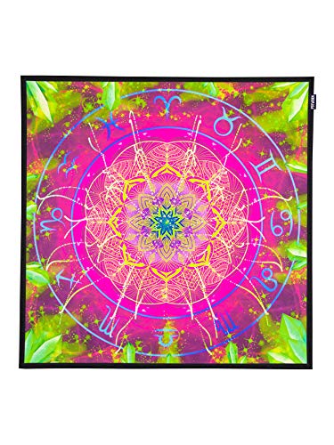 PSYWORK Schwarzlicht Stoffposter Neon | Zodiac Signs Aqua | 0,75 x 0,75m | UV-aktiv | fluoreszierend | Wandbehang Stoffbanner Poster Wandbild Kunstdruck Dekobild Dekoration Wandteppich von PSYWORK