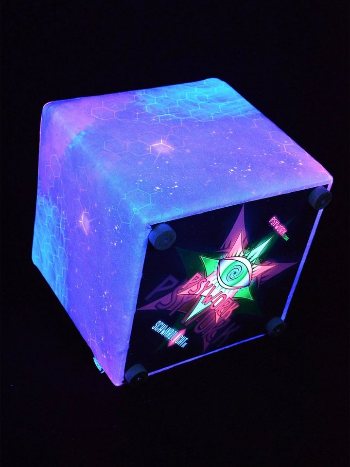 PSYWORK Sitzhocker 40cm Sitzhocker Neon Cube Lotus Spirit", UV-aktiv, leuchtet unter Schwarzlicht" von PSYWORK