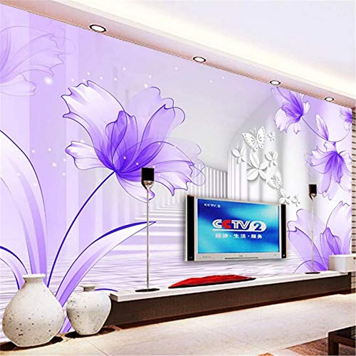 PSiFound® 3D Tapete Wandbild Tv Wand Hintergrund Weiß Korridor Lila Blumen (400X280Cm) Wohnzimmer Schlafzimmer Tv Hintergrund Wandbild Tapeten Für Wände Junge Festival Geschenk von PSiFound®