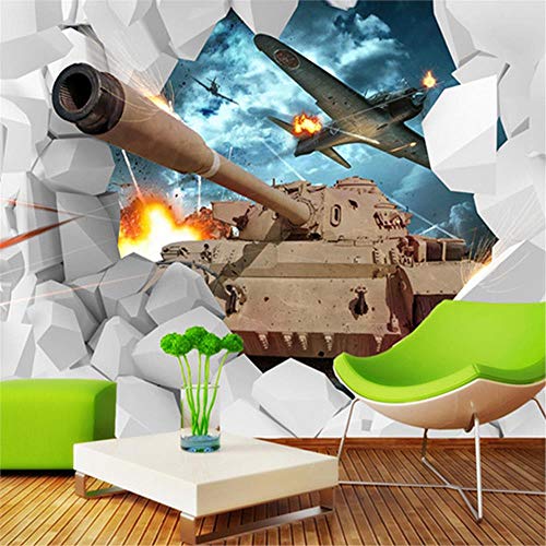 PSiFound® Benutzerdefinierte Foto 3D Tapete Wandbilder Militär Panzer Flugzeug (350X256Cm) Selbstklebend Diy Poster Junge Mädchen Geschenk Dekoration Malerei 3D Wandbilder Tapete von PSiFound®