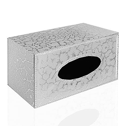 Stilvoller PU-Leder-Taschentuchhalter, Moderner Rechteckiger Serviettenhalter Pumping Paperchase Dispenser (Silver Lightning) von PTAPIPI
