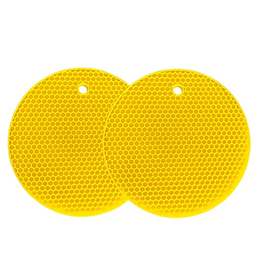 Topfuntersetzer aus Silikon, Mehrzweck-Trocknungsmatte, hitzebeständig bis 464 ° F, Topflappen, wasserdicht, (2er-Set) rutschfest, flexibel, langlebig (Gelb) von PTAPIPI