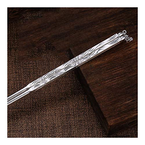 1 Paar hochwertige silberne Essstäbchen, Porzellan-Essstäbchen, handgefertigt, rutschfest, chinesische Essstäbchen für Sushi, Nudeln, Reis, Geschirrspüler, 24 cm, 21 g Q von PTATT