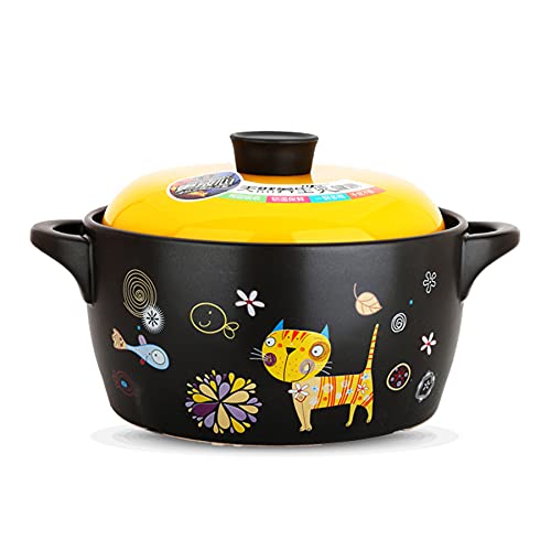 2,8 Liter Keramik Kasserolle Gelb Cartoon-Motiv Schwarze Keramik Auflaufform Rund Eintopf Topf Keramik Topf für Herd Heiß Tontopf Kochtopf Kochtopf inkl 2,8 Liter Keramik Kasserolle Gelb Cartoon-Motiv Schwarze Keramik Auflaufform Rund Eintopf Topf Keramik Topf für Herd Heiß Tontopf Kochtopf Kochtopf inkl von PTATT