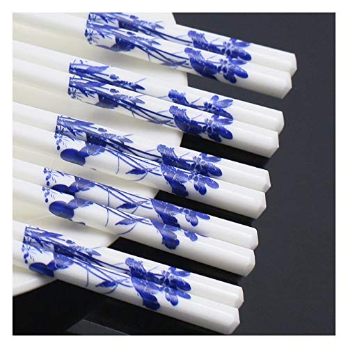 5 Paar Essstäbchen aus Holz, Geschenk-Box-Verpackung, weißes Porzellan, Blumenmuster, klassische japanische wiederverwendbare Essstäbchen, Geschirrspüler, Einweihungsgeschenk, 25 cm C von PTATT