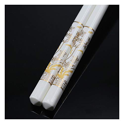 5 Paar Porzellan-Essstäbchen, wiederverwendbare Spülmaschinenreinigung, hochwertige Knochen-Essstäbchen (goldene Wörter), Geschenkpaket U von PTATT