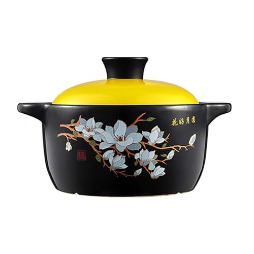 Binaurale Tontopf aus Keramik, große Kapazität, Topf mit Deckel, Suppentopf, Blumendekoration, Tontopf, hohe Temperaturbeständigkeit, Gelb Binaurale Tontopf aus Keramik, große Kapazität, Topf mit Deckel, Suppentopf, Blumendekoration, Tontopf, hohe Temperaturbeständigkeit, Gelb von PTATT