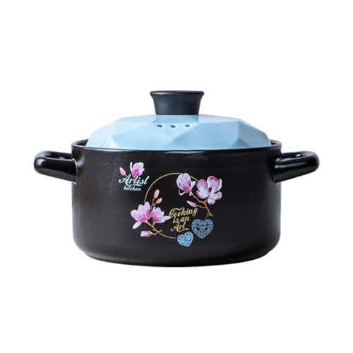Blauer runder irdener Topf Kasserolle mit Deckel Suppentopf Blumendekoration Keramik Ton Topf binaurale Auflaufform mit Deckel Kochgeschirr Hohe Temperaturbeständigkeit Blau - 3L Blauer runder irdener Topf Kasserolle mit Deckel Suppentopf Blumendekoration Keramik Ton Topf binaurale Auflaufform mit Deckel Kochgeschirr Hohe Temperaturbeständigkeit Blau - 3L von PTATT