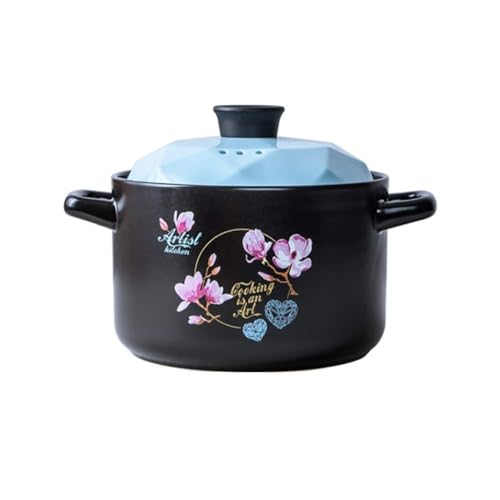 Blauer runder irdener Topf Kasserolle mit Deckel Suppentopf Blumendekoration Keramik Ton Topf binaurale Auflaufform mit Deckel Kochgeschirr Hohe Temperaturbeständigkeit Blau - 4L Blauer runder irdener Topf Kasserolle mit Deckel Suppentopf Blumendekoration Keramik Ton Topf binaurale Auflaufform mit Deckel Kochgeschirr Hohe Temperaturbeständigkeit Blau - 4L von PTATT