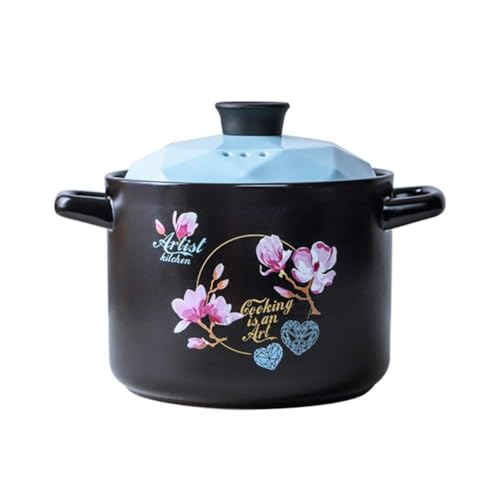 Blauer runder irdener Topf Kasserolle mit Deckel Suppentopf Blumendekoration Keramik Ton Topf binaurale Auflaufform mit Deckel Kochgeschirr Hohe Temperaturbeständigkeit Blau - 5L Blauer runder irdener Topf Kasserolle mit Deckel Suppentopf Blumendekoration Keramik Ton Topf binaurale Auflaufform mit Deckel Kochgeschirr Hohe Temperaturbeständigkeit Blau - 5L von PTATT