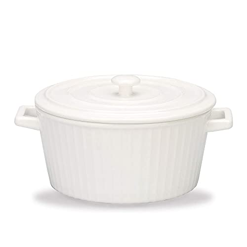 Chinesische Keramik-Auflaufform / Keramik-Backschale für Ofen, runde Auflaufform, Nudelschale, Backgeschirr mit Griff und Deckel, Weiß, 1,1 l Chinesische Keramik-Auflaufform / Keramik-Backschale für Ofen, runde Auflaufform, Nudelschale, Backgeschirr mit Griff und Deckel, Weiß, 1,1 l von PTATT