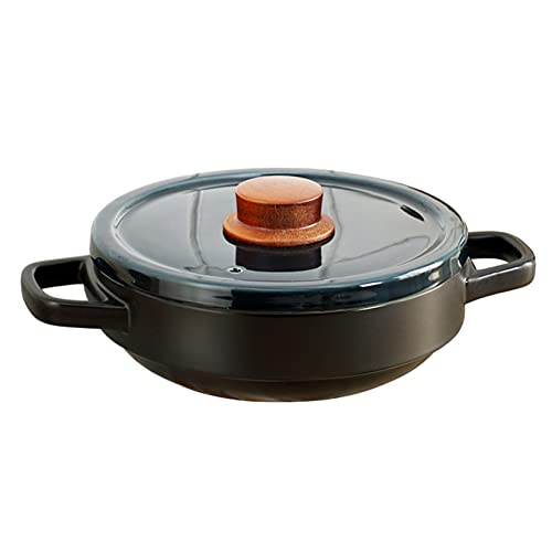 Chinesischer Keramik-Kochtopf zum Kochen 1,3 Liter - Kochgeschirr rund schwarz - Terrakotta Topf mit blauem Deckel - Hitzebeständig - Blau von PTATT