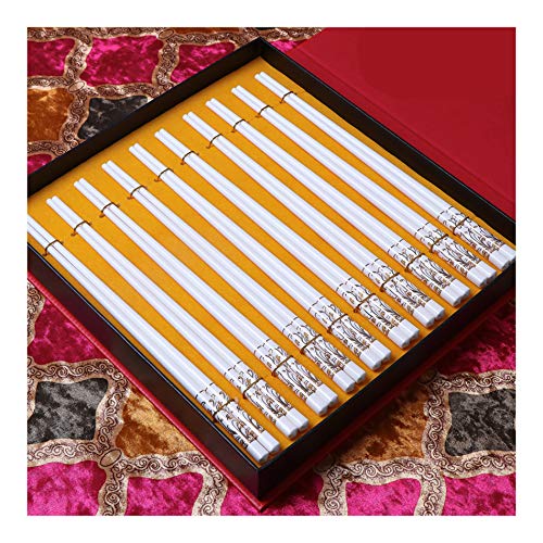 Essstäbchen aus Porzellan, 24 cm, wiederverwendbar, chinesisches Knochenporzellan, wiederverwendbar, spülmaschinenfest, hochwertige Knochenstäbchen, Essstäbchen (High-End-Geschenkbox), 10 Paar von PTATT