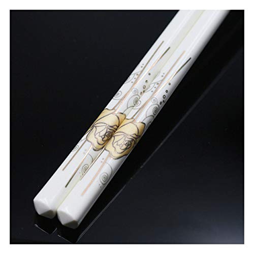 Essstäbchen aus Porzellan-Keramik (goldenes Blumenmuster) – wiederverwendbar und spülmaschinengeeignet – 5 Stück – 25 cm – Premium-Geschenk-Box-Verpackung A von PTATT