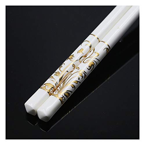 Essstäbchen aus Porzellan-Keramik (goldenes Blumenmuster) – wiederverwendbar und spülmaschinengeeignet – 5 Stück – 25 cm – Premium-Geschenk-Box-Verpackung W von PTATT