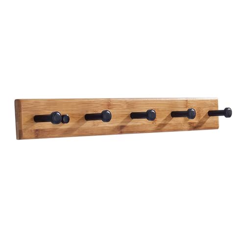Garderobenleiste aus Bambusholz, Wandgarderobe mit 5 Haken, rustikale Wandgarderobe mit Doppelhaken zum Aufhängen aus Metall, für Flur, Wohnzimmer, Schwarz Garderobenleiste aus Bambusholz, Wandgarderobe mit 5 Haken, rustikale Wandgarderobe mit Doppelhaken zum Aufhängen aus Metall, für Flur, Wohnzimmer, Schwarz von PTATT
