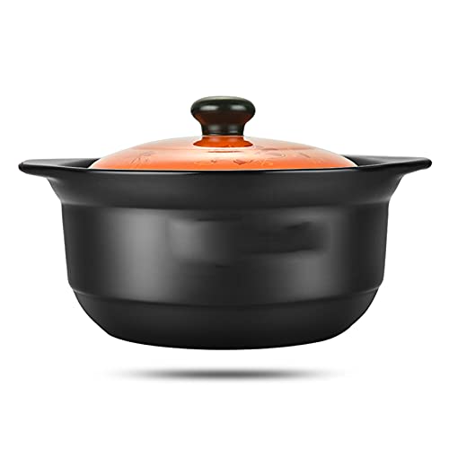 Handgefertigter Tontopf, Erdtopf aus Keramik, Kochgeschirr, heißer Topfdeckel, Keramikkasserolle, gesunde Tontöpfe, Kasserolle mit Slow Cooker (Farbe: Schwarz, Größe: 4,5 Quart), schwarz, 5 l von PTATT