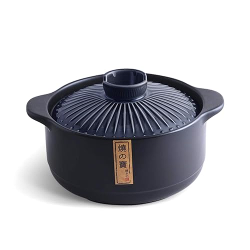Keramik-Kochgeschirr im japanischen Stil, Kasserolle mit Deckel, Suppentopf, Retro-Topf, binaurale Auflaufform mit Deckel, rund, Erdtopf zum Warmhalten, Blau, 3 l Keramik-Kochgeschirr im japanischen Stil, Kasserolle mit Deckel, Suppentopf, Retro-Topf, binaurale Auflaufform mit Deckel, rund, Erdtopf zum Warmhalten, Blau, 3 l von PTATT