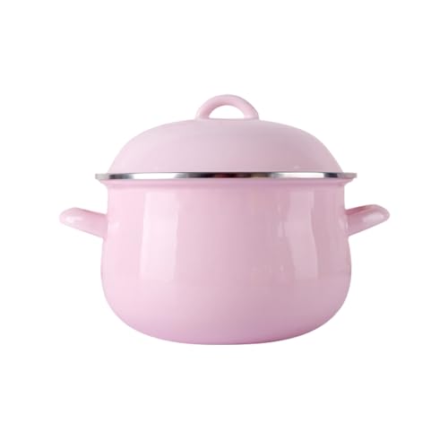 Mini-Kasserolle mit Deckel, Suppentopf, kleiner flacher binauraler Bräter, Induktion, mit strapazierfähiger Emaille-Beschichtung, Macaron-Farbe, Rosa, 2 l von PTATT