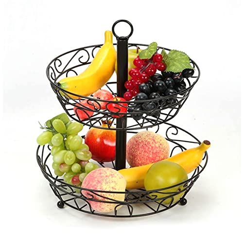 Obstkorb mit 2 Ebenen für Theke, Obstkorb aus Metall, Abnehmbarer runder Obstkorb, Aufbewahrungskorb für Brot, Gemüse, Obstschale für Küchentheke, Esstisch, Schwarz Obstkorb mit 2 Ebenen für Theke, Obstkorb aus Metall, Abnehmbarer runder Obstkorb, Aufbewahrungskorb für Brot, Gemüse, Obstschale für Küchentheke, Esstisch, Schwarz von PTATT