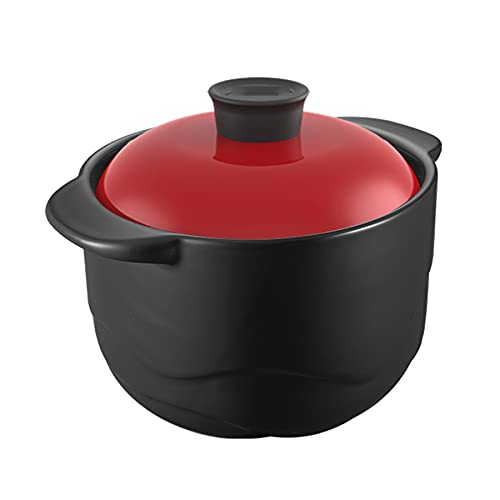PTATT Keramik-Kochgeschirr mit rotem Deckel, hitzebeständig, geeignet für 5–9 Personen, Schwarz, 4,5 l PTATT Keramik-Kochgeschirr mit rotem Deckel, hitzebeständig, geeignet für 5–9 Personen, Schwarz, 4,5 l von PTATT