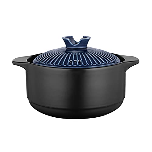 PTATT Schwarzer Tontopf, Keramik-Kochgeschirr, Keramik-Kasserolle mit Deckel, hitzebeständig, irdener Topf, gesunder Kochtopf (1,8 l/3,2 l/4,5 l/6 l), schwarz, 4,5 l von PTATT