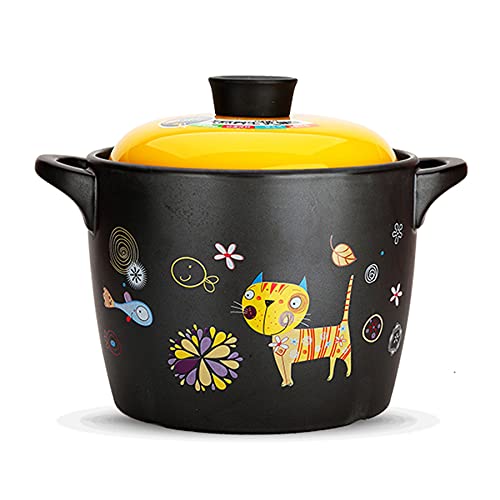 Runde Keramik-Backutensilien mit Cartoon-Motiv, runde Auflaufform aus Keramik, Keramiktopf, Tontopf (2,8 l/4 l/4,3 l/7 l) schwarz, 4 l von PTATT